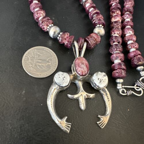 Navajo Purple Spiny Oyster White Buffalo Naja Pendant | Sterling Silver | Authentic Native American Handmade | 15025
