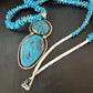 Navajo Blue Kingman Turquoise Pendant Necklace | Sterling Silver | 32" | Authentic Native American Handmade | 16068