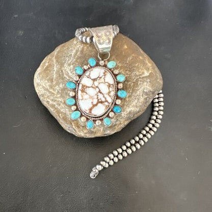 Navajo Wild Horse Turquoise Pendant | Sterling Silver | Native American Handmade | 17149