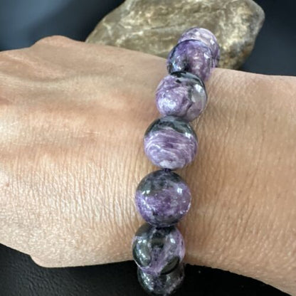 Navajo Purple Sugilite Stretch Bead Bracelet | 12mm | Sterling Silver | Authentic Native American Handmade | 15238