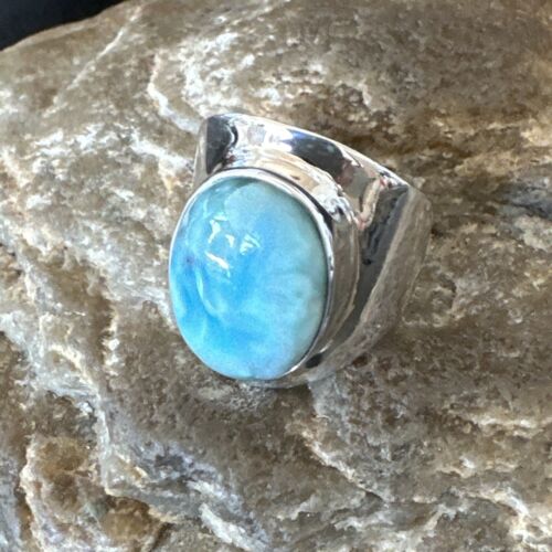 Navajo Blue Larimar Ring | Sterling Silver | Sz 8 | Authentic Native American Handmade | 16602
