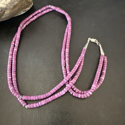 Stabilized Purple Sugilite Beads Necklace | Sterling Silver Tubes | 2-Strand | 17488