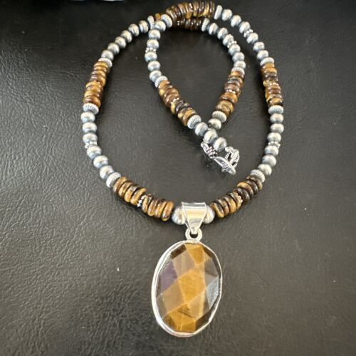 Southwestern Coffee Brown Tiger's Eye Pendant Necklace | Sterling Silver | 16" | 16368