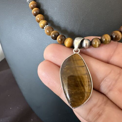 Southwestern Coffee Brown Tiger's Eye Pendant Necklace | Sterling Silver | 15868