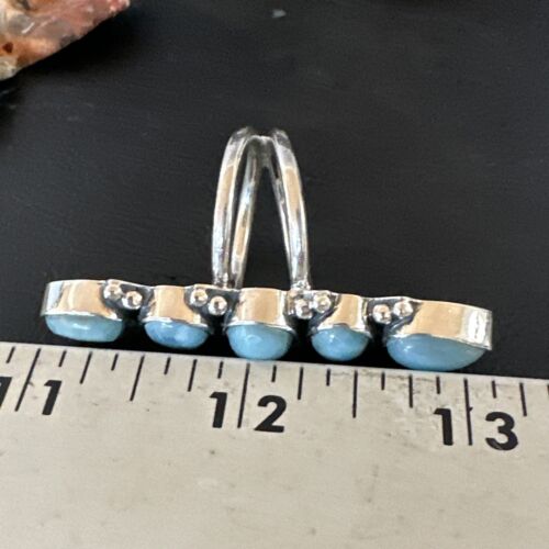 Navajo Blue Larimar Cluster Ring | Authentic Native American Sterling Silver | Multi-Stone | Sz 8.5 | 15936