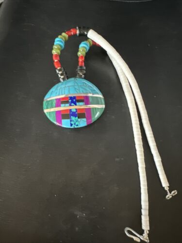 Santo Domingo Shell Turquoise Coral Inlay Necklace | Sterling Silver | 22" | Stabilized | 15324