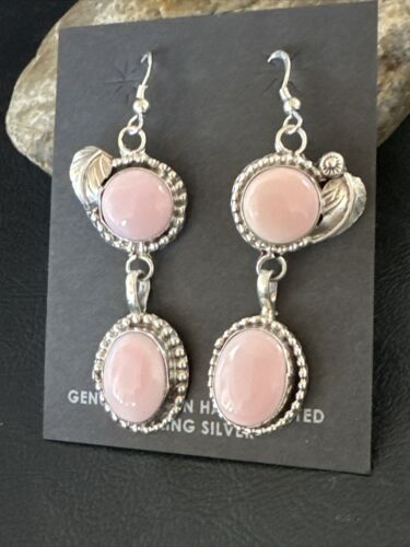 Navajo Pink Queen Conch Shell Dangle Earrings | Sterling Silver | Authentic Native American Handmade | 17216