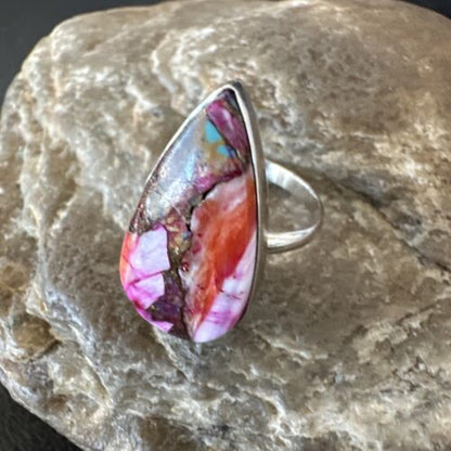 Navajo Turquoise Spiny Oyster Ring | Sterling Silver | Sz 8 | Authentic Native American Handmade | 16624