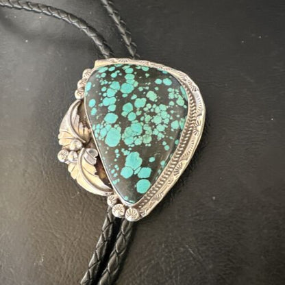 Men's Blue Spiderweb Turquoise Bolo Tie | Navajo Sterling Silver | Authentic Native American Handmade | 15011
