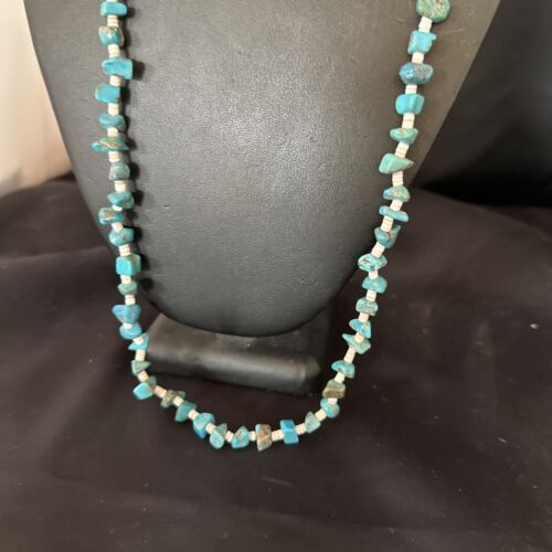 Navajo Kingman Turquoise Shell Necklace | Sterling Silver | 28" | Authentic Native American Handmade | 17401