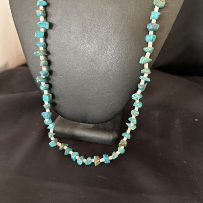 Navajo Kingman Turquoise Shell Necklace | Sterling Silver | 28" | Authentic Native American Handmade | 17401