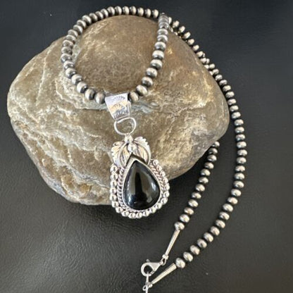 Native American Men's Pendant | Navajo Pearls | Sterling Silver Black Onyx Necklace | 16131