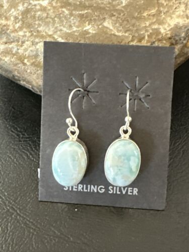 Navajo Blue Larimar Dangle Earrings | Sterling Silver | Authentic Native American Handmade | 17295