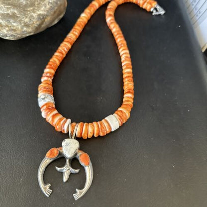 Navajo White Buffalo Turquoise Spiny Naja Pendant Necklace | Sterling Silver | 23" | 15028
