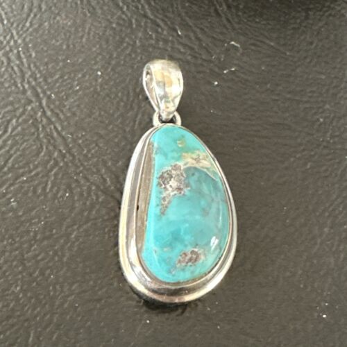 Blue Bisbee Turquoise Navajo Pendant | Sterling Silver | 1" | Authentic Native American Handmade | 17252