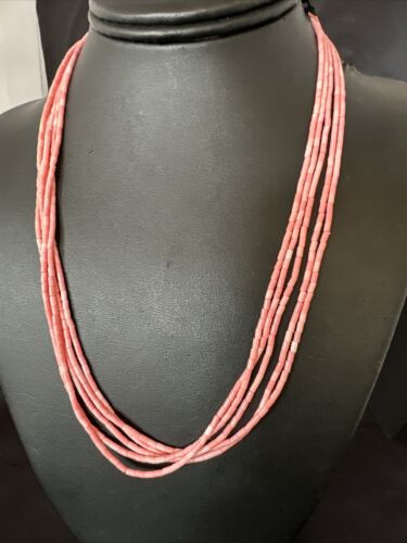 Pink Conch Tube Heishi Bead | 5 Strand Navajo Sterling Silver Necklace | 19" | 16545