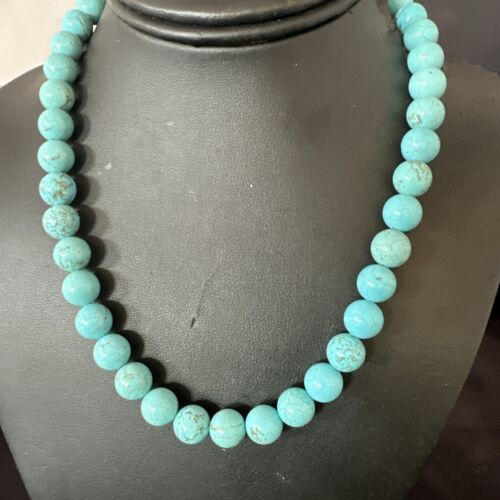 Navajo Blue Robin's Egg Turquoise Necklace | Sterling Silver | 18" | 10mm | Authentic Native American Handmade | 17348
