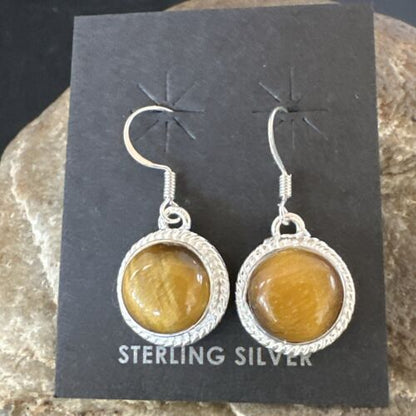 Southwestern Navajo Coffee Tiger's Eye Dangle Earrings | Sterling Silver | Authentic Native American Handmade | 16964