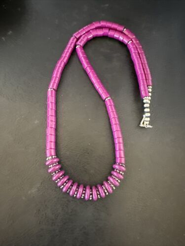 Stabilized Purple Sugilite Beads Silver Tubes Necklace | Graduated | Authentic Native American | 19" | 10471