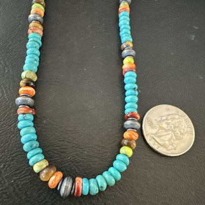 Navajo Blue Turquoise Spiny Oyster Necklace | Sterling Silver | 19" | Authentic Native American Handmade | 17489