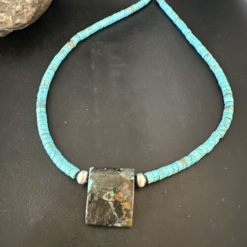 Navajo Spiderweb Turquoise Heishi Pearls Necklace | Sterling Silver | 20" | Authentic Native American Handmade | 16864