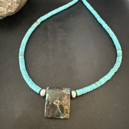 Navajo Spiderweb Turquoise Heishi Pearls Necklace | Sterling Silver | 20" | Authentic Native American Handmade | 16864