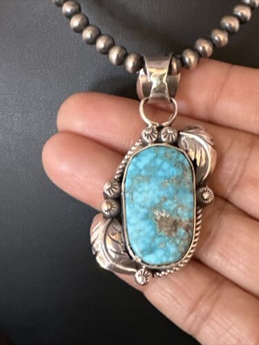 Navajo Kingman Turquoise Pendant Necklace | Sterling Silver | Native American Handmade | 15211