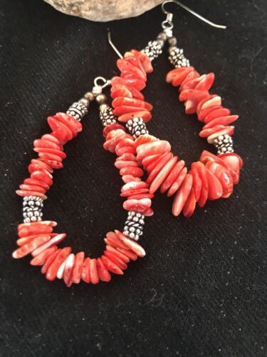 Navajo Red Spiny Oyster Sterling Silver Earrings | Southwestern Handcrafted | 3758