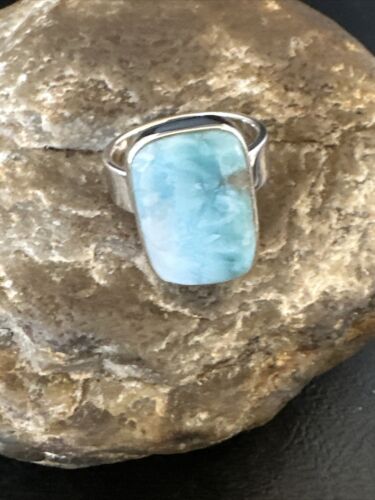 Navajo Blue Larimar Ring | Sterling Silver | Sz 8 | Authentic Native American Handmade | 17590