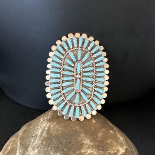 Zuni Blue Turquoise Needle Point Cluster Ring | Authentic Native American Sterling Silver | Multi-Stone | Sz 8 | 15060