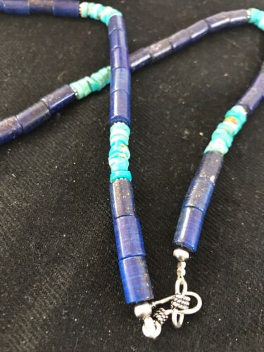 Navajo Lapis Turquoise Men's Necklace | Sterling Silver | 23" | Authentic Native American Handmade | 15017