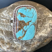 Men's Blue Turquoise #8 Navajo Ring | Sterling Silver | Sz 10.5 | Authentic Native American Handmade | 16636