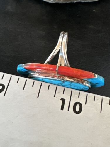 Native American Navajo Blue Turquoise Spiny Oyster Inlay Band Ring | Sz 9 | 16431