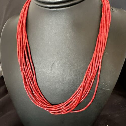 Red Apple Coral Heishi 10-Strand Necklace | Liquid Sterling Silver | 18" | 16913