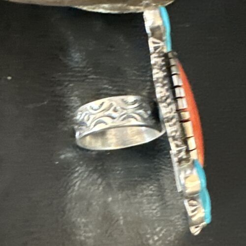 Navajo Turquoise Spiny Oyster Multi-Stone Ring | Authentic Native American Sterling Silver | Sz 8 | 15076