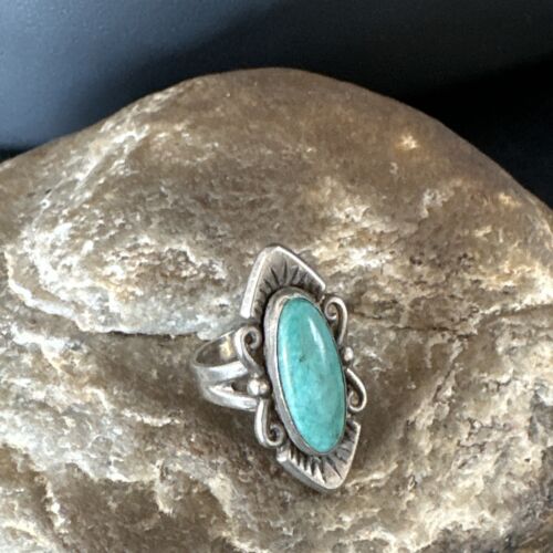 Navajo Green Turquoise Ring | Sterling Silver | Sz 4.5 | Authentic Native American Handmade | 15361