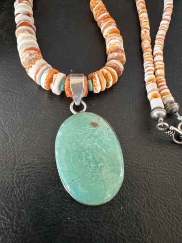 Navajo Green Turquoise Pendant | Sterling Silver | Authentic Native American Handmade | 17452