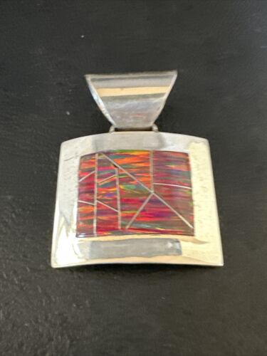 Men's Women's Red Opal Inlay Pendant | Navajo Sterling Silver | Authentic Native American Handmade | 15182