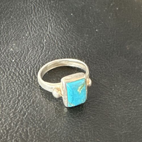 Navajo Blue Turquoise Pinkie Ring | Sterling Silver | Sz 4.5 | Authentic Native American Handmade | 15360