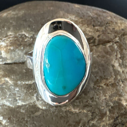 Navajo Blue Kingman Turquoise Ring | Sterling Silver | Sz 8 | Authentic Native American Handmade | 16591