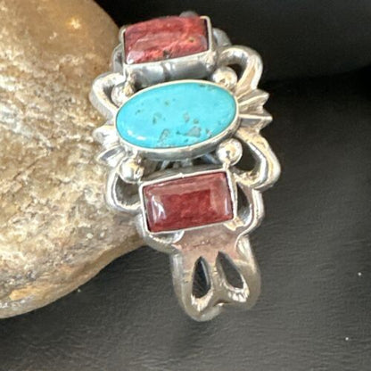 Navajo Kingman Turquoise Spiny Cuff Bracelet | Sterling Silver Tufa Cast | Authentic Native American Handmade | 16407