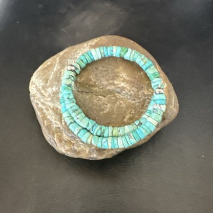 Navajo Turquoise Heishi Bracelet | Stainless Steel Memory Wire | 6mm | Authentic Native American Handmade | 17611