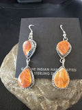 Navajo Orange Spiny Oyster Dangle Earrings | Sterling Silver | 1.5" | Authentic Native American Handmade | 16573