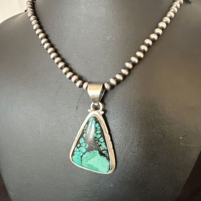 Men's Navajo Blue Spiderweb Turquoise Pendant Necklace | Sterling Silver | Authentic Native American Handmade | 16230