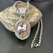 Navajo Wild Horse Turquoise Pendant Necklace | Sterling Silver | Authentic Native American Handmade | 17475
