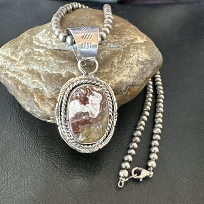 Navajo Wild Horse Turquoise Pendant Necklace | Sterling Silver | Authentic Native American Handmade | 17475