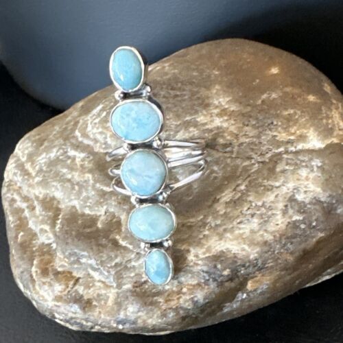 Navajo Blue Larimar Multi-Stone Ring | Authentic Native American Sterling Silver | Multi-Stone | Sz 8.5 | 15971