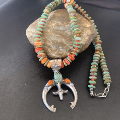 Navajo Turquoise Pendant Necklace | Sterling Silver | Native American Handmade | Naja 24" | 11569