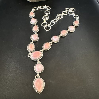 Navajo Pink Conch Lariat Necklace | Sterling Silver Pendant | 23" | Authentic Native American Jewelry | 15456