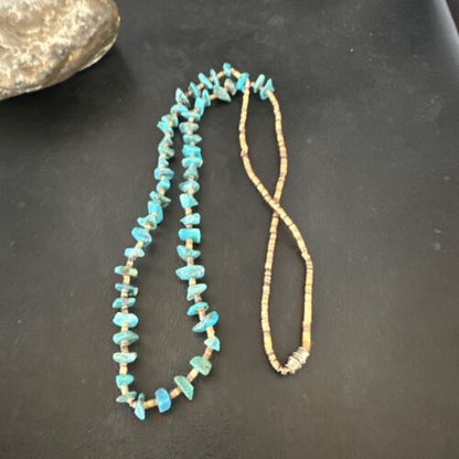 Navajo Kingman Turquoise Shell Necklace | Sterling Silver | 28" | Authentic Native American Handmade | 17400